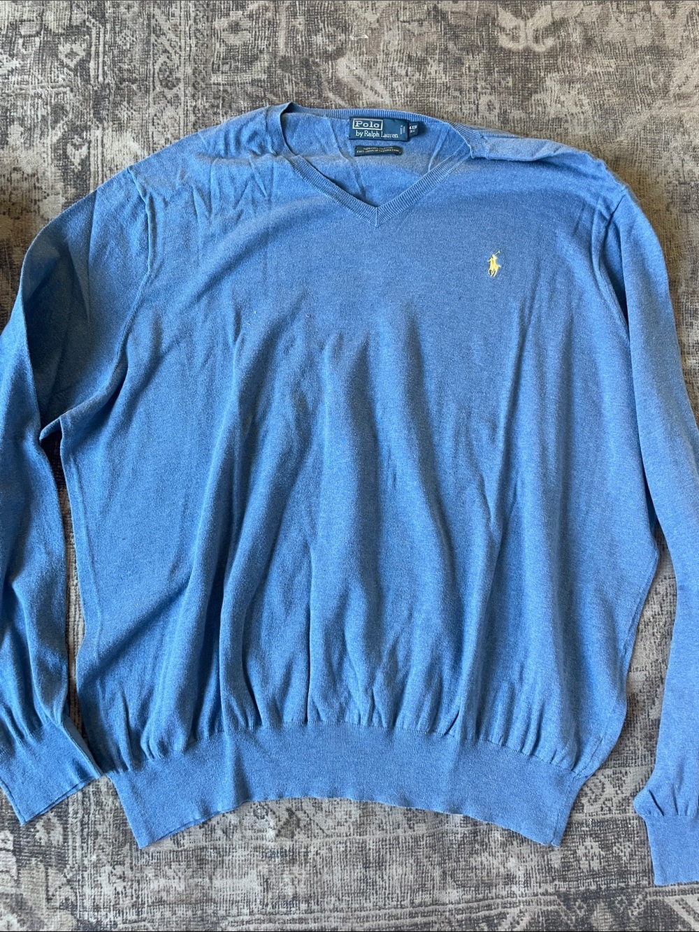 Polo by Ralph Lauren Blue V-Neck Sweater with Yellow Pony